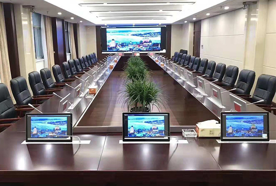 China Sistema de oficina implícito de elevación de la pantalla de visualización del mecanismo LED del micrófono audio de escritorio del monitor LCD de la sala de conferencias proveedor